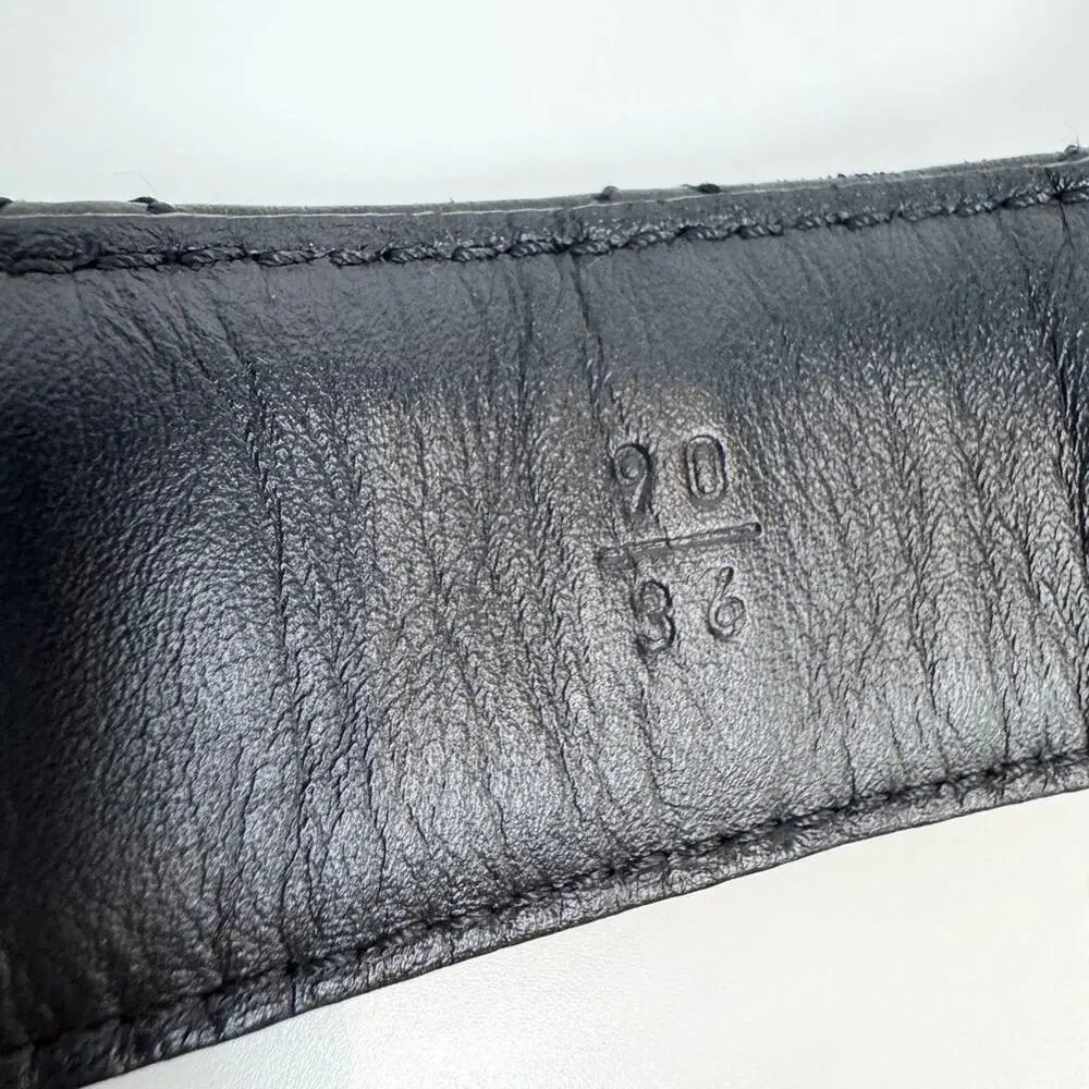 CHANEL Quilted Black Lambskin Leather Belt 90 CC Chain 19 Logo Gold Buckle 36